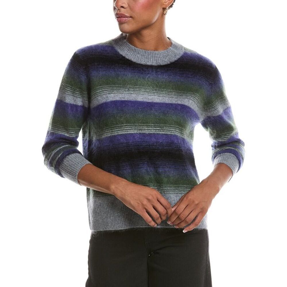 Autumn Cashmere Womens  Brushed Ombre Stripe Crewneck 100% Cashmere Sweater,